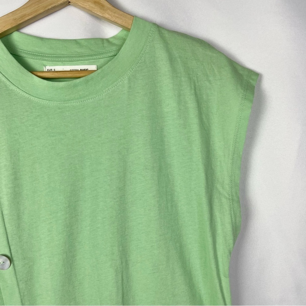 Sfera Basic Mint Green Button Front Cap Short Sle… - image 3
